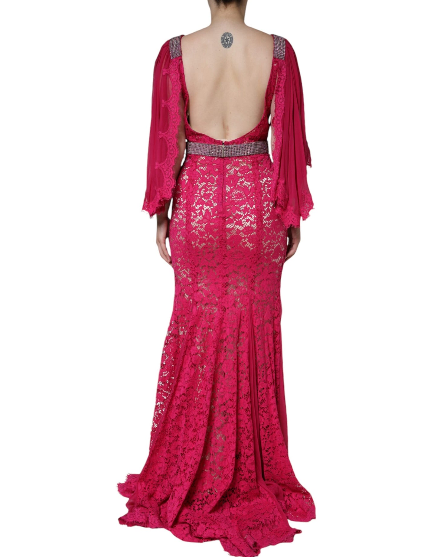Dolce & Gabbana Pink Lace Crystal Sheath Long Gown Dress by Dolce & Gabbana