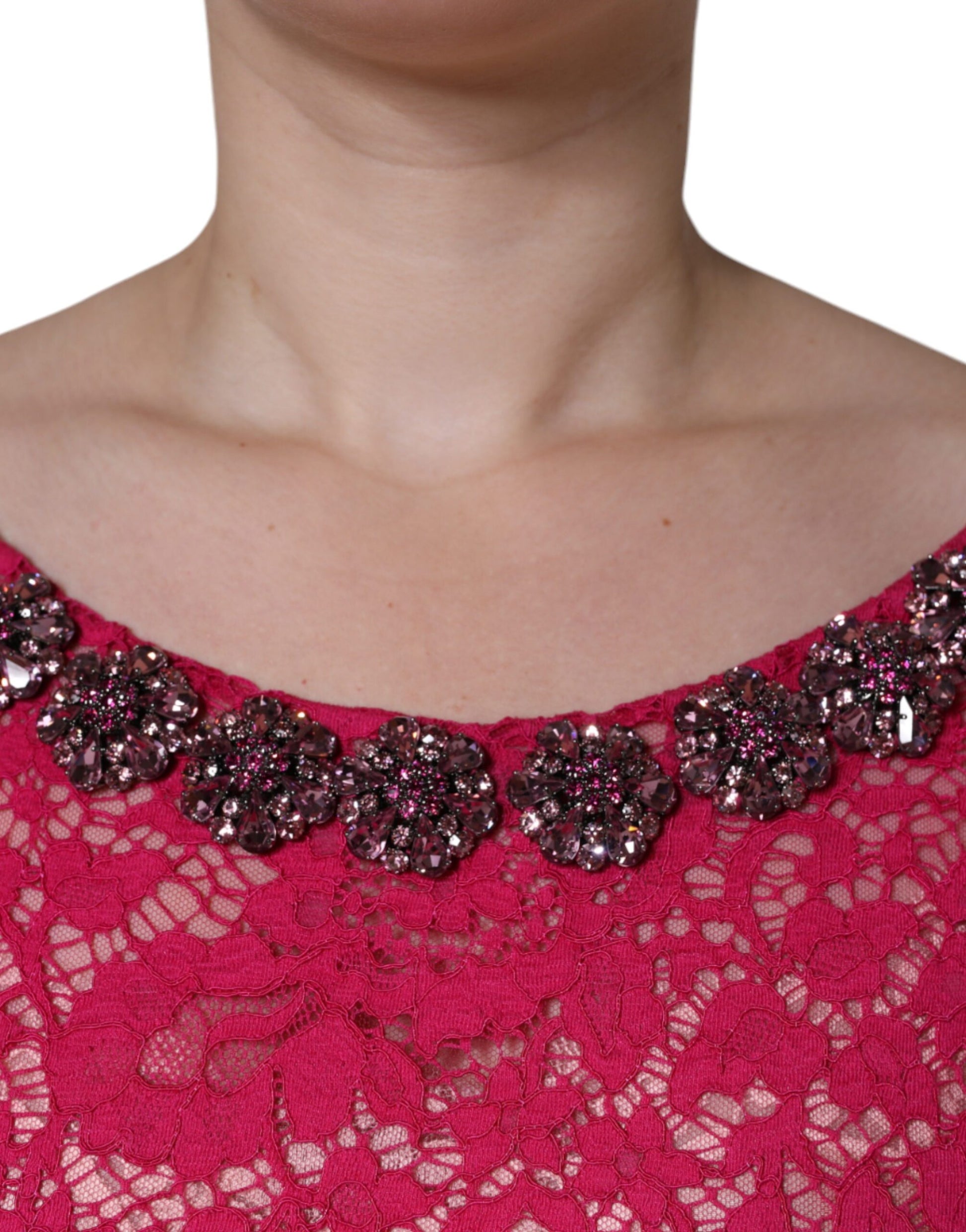 Dolce & Gabbana Pink Lace Crystal Sheath Long Gown Dress by Dolce & Gabbana