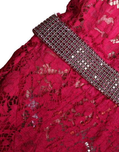 Dolce & Gabbana Pink Lace Crystal Sheath Long Gown Dress by Dolce & Gabbana