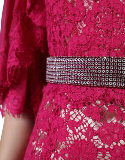 Dolce & Gabbana Pink Lace Crystal Sheath Long Gown Dress by Dolce & Gabbana
