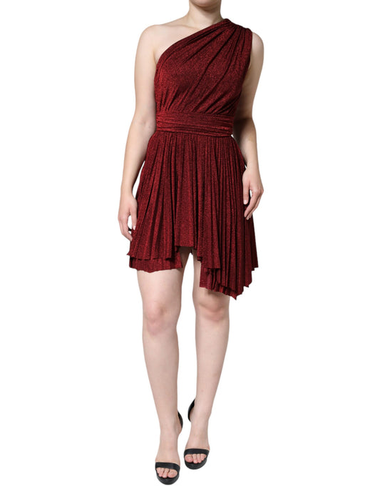 Dolce & Gabbana Red One Shoulder Pleated A-line Mini Dress by Dolce & Gabbana
