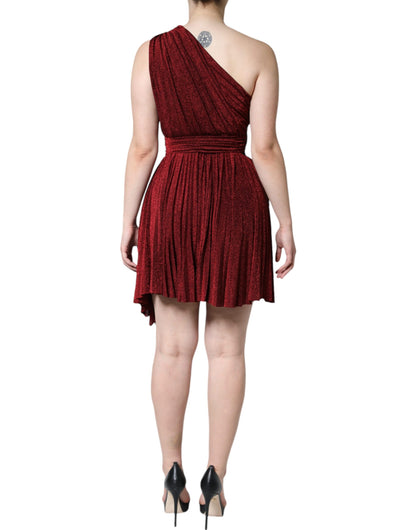 Dolce & Gabbana Red One Shoulder Pleated A-line Mini Dress by Dolce & Gabbana