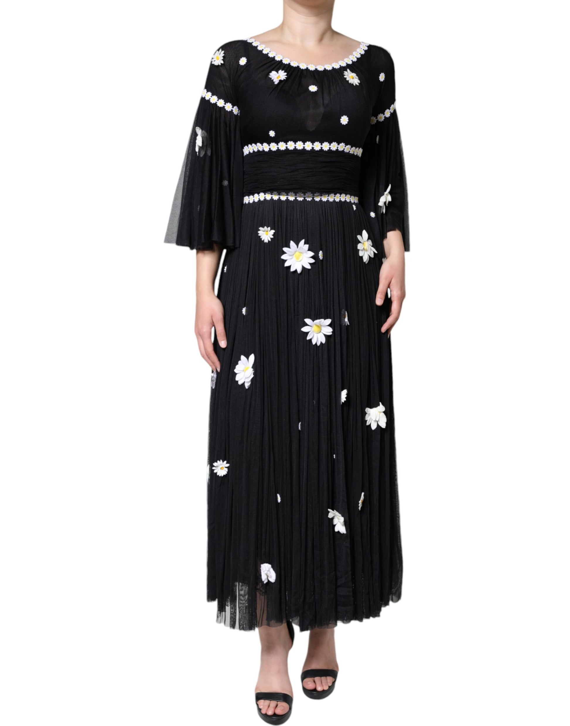 Dolce & Gabbana Black Silk Daisy A-line Long Maxi Dress by Dolce & Gabbana