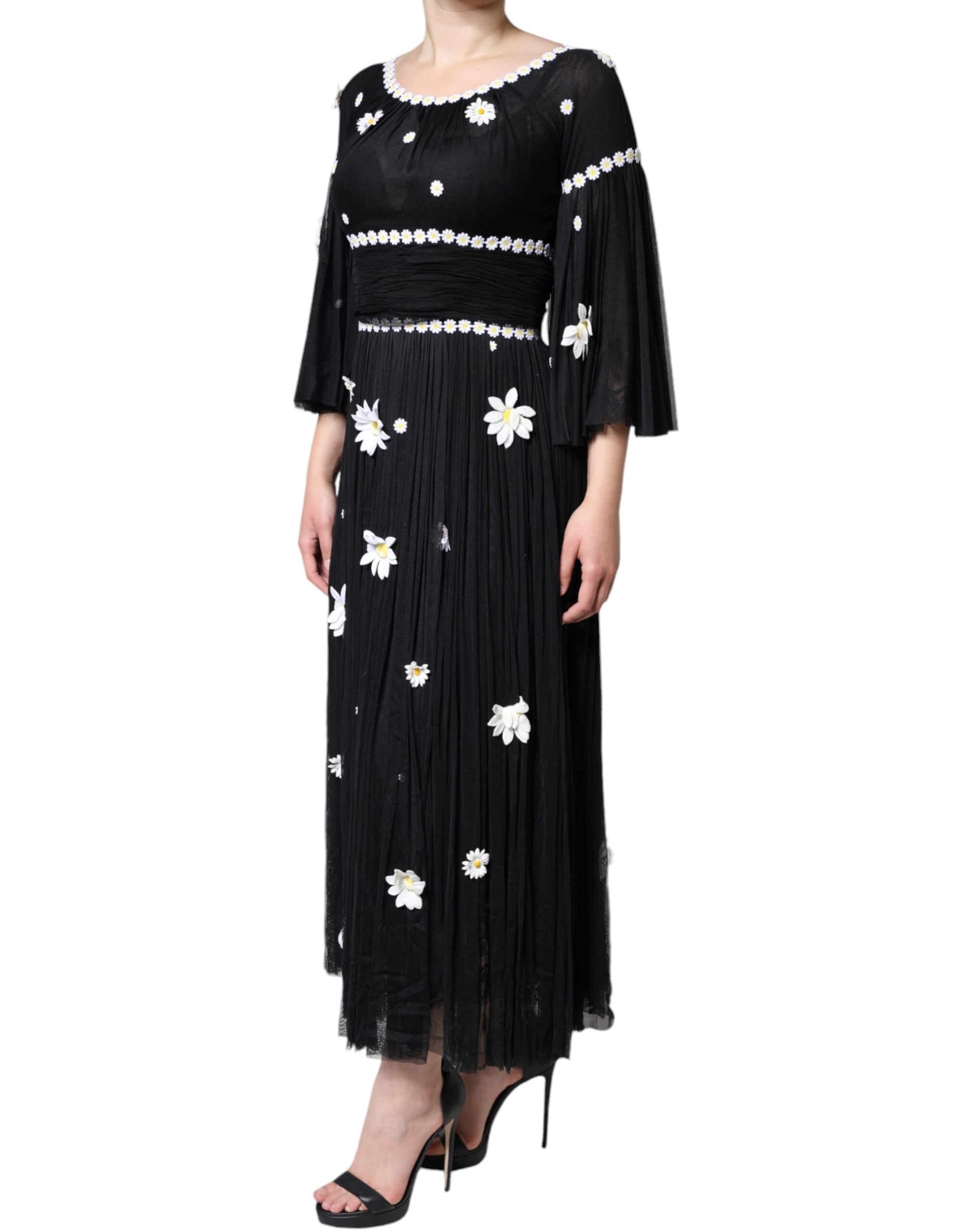 Dolce & Gabbana Black Silk Daisy A-line Long Maxi Dress by Dolce & Gabbana