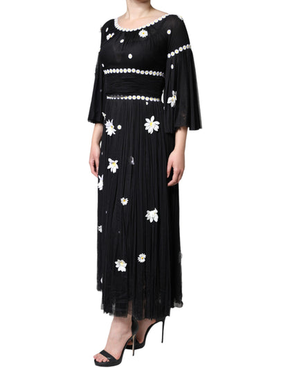 Dolce & Gabbana Black Silk Daisy A-line Long Maxi Dress by Dolce & Gabbana