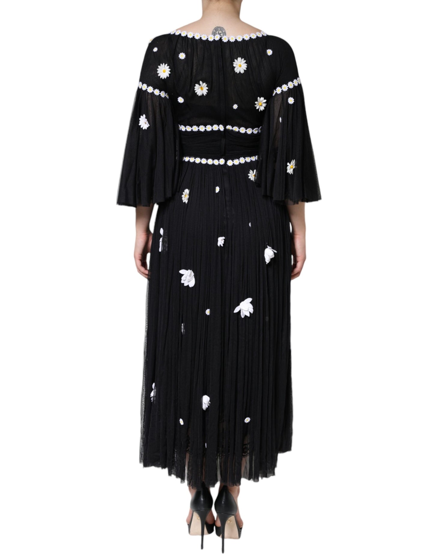 Dolce & Gabbana Black Silk Daisy A-line Long Maxi Dress by Dolce & Gabbana
