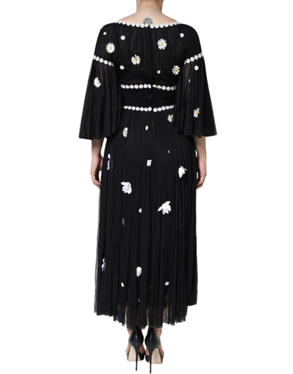 Dolce & Gabbana Black Silk Daisy A-line Long Maxi Dress by Dolce & Gabbana