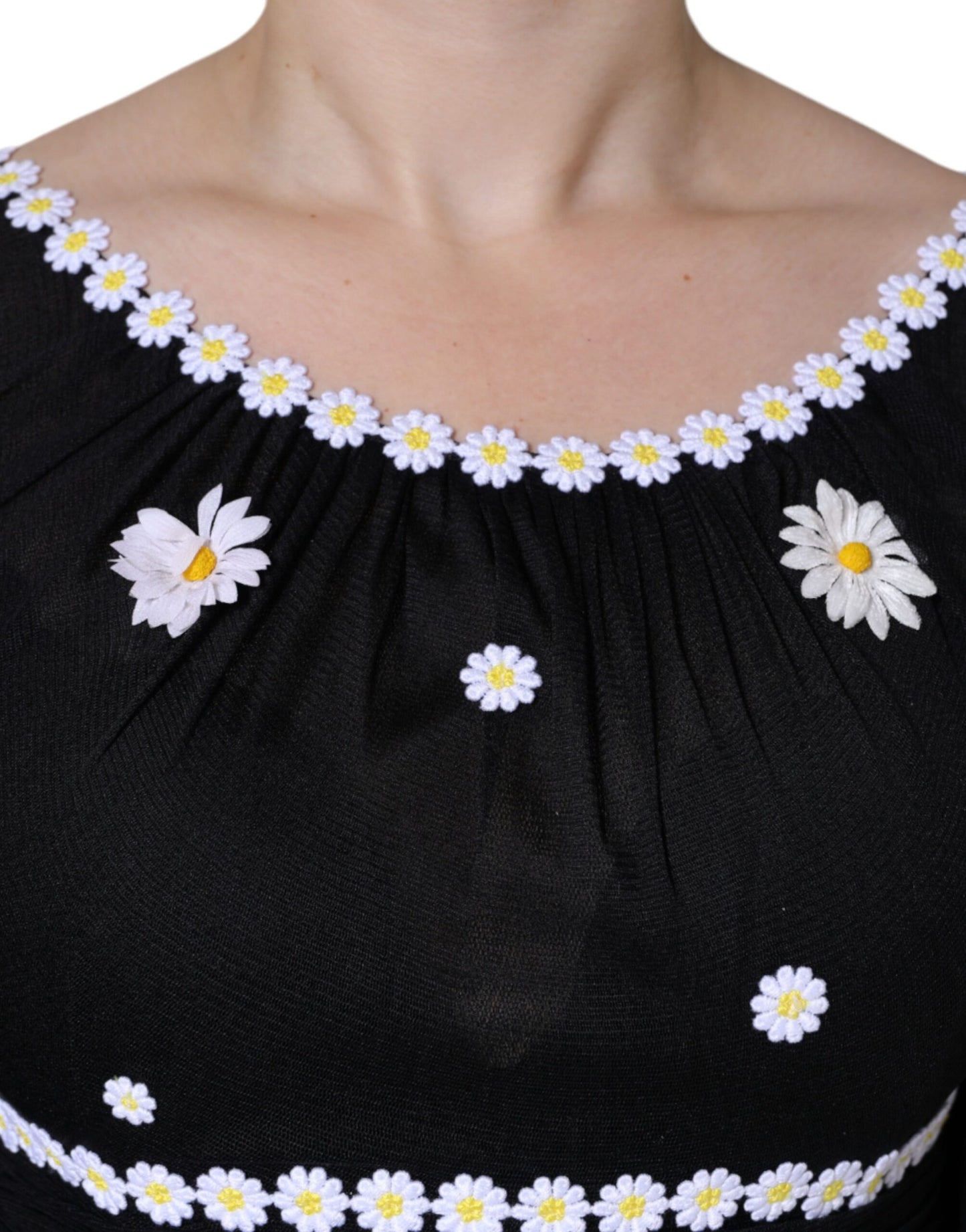 Dolce & Gabbana Black Silk Daisy A-line Long Maxi Dress by Dolce & Gabbana