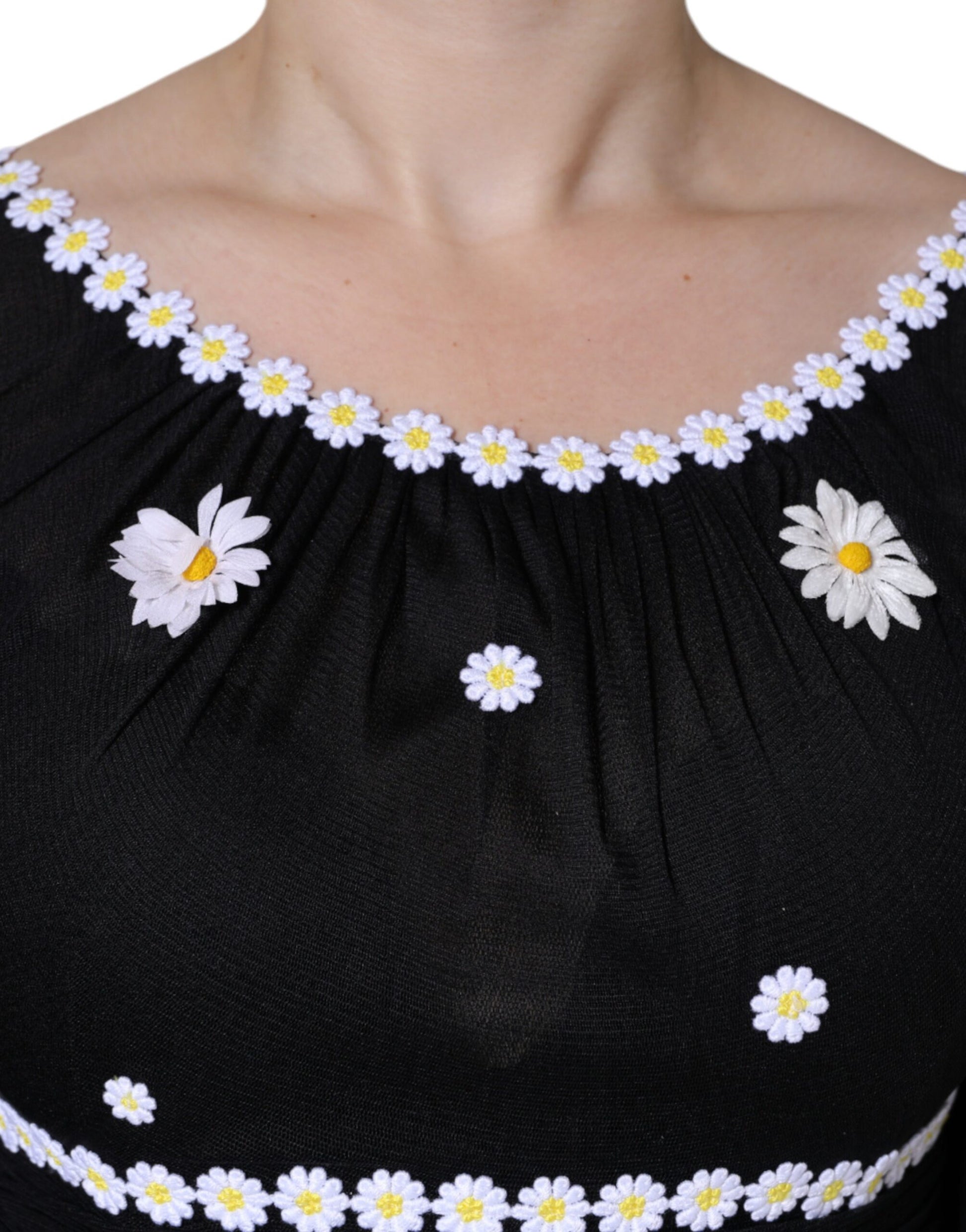 Dolce & Gabbana Black Silk Daisy A-line Long Maxi Dress by Dolce & Gabbana