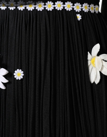 Dolce & Gabbana Black Silk Daisy A-line Long Maxi Dress by Dolce & Gabbana