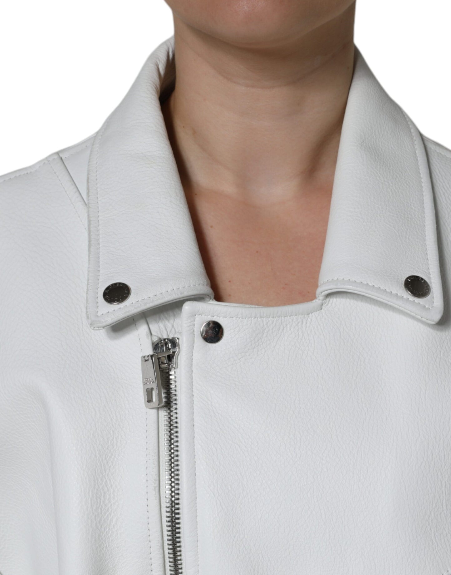 Dolce &amp; Gabbana - Veste de motard en cuir d'agneau blanc
