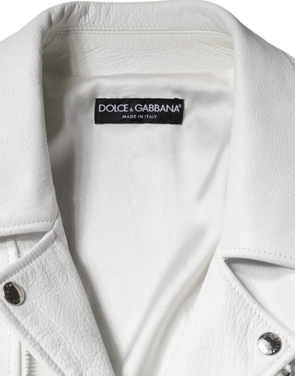 Dolce &amp; Gabbana - Veste de motard en cuir d'agneau blanc