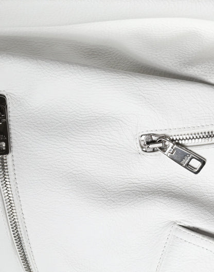 Dolce &amp; Gabbana - Veste de motard en cuir d'agneau blanc