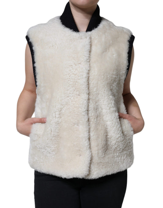 Veste en cuir et peau lainée Burberry WARRENFORD blanche