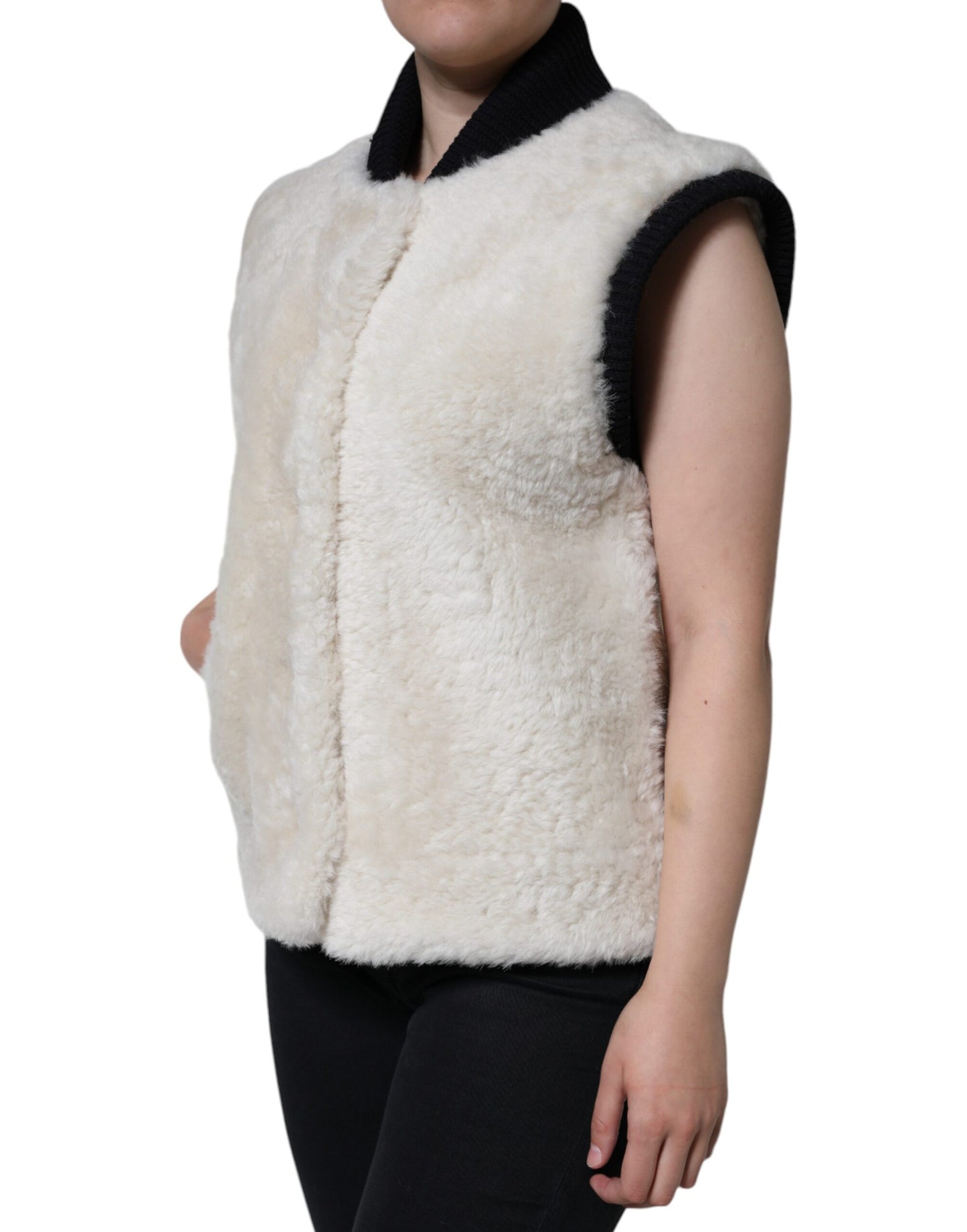 Veste en cuir et peau lainée Burberry WARRENFORD blanche