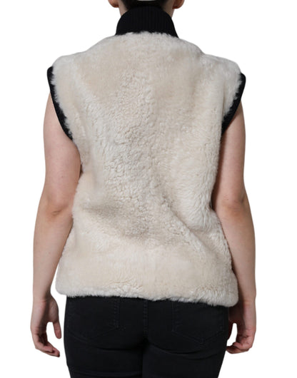Veste en cuir et peau lainée Burberry WARRENFORD blanche