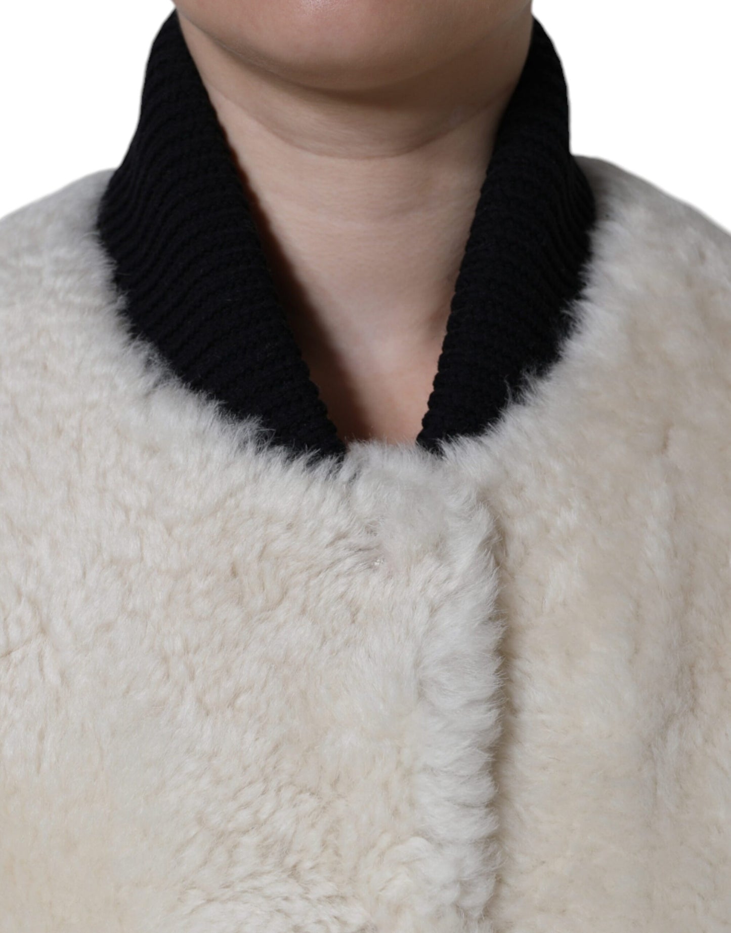 Veste en cuir et peau lainée Burberry WARRENFORD blanche