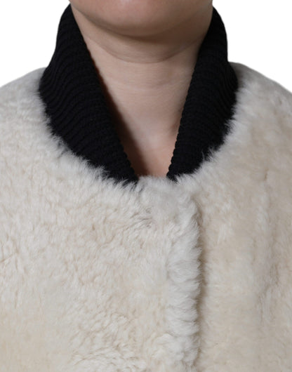 Veste en cuir et peau lainée Burberry WARRENFORD blanche
