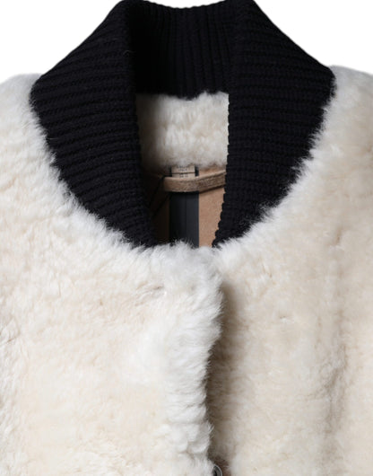 Veste en cuir et peau lainée Burberry WARRENFORD blanche