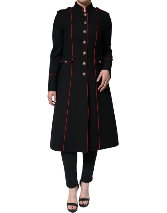 Trench-coat noir à boutonnage simple Dolce &amp; Gabbana