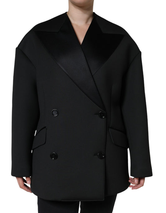Dolce &amp; Gabbana Veste manteau croisée en polyester noir