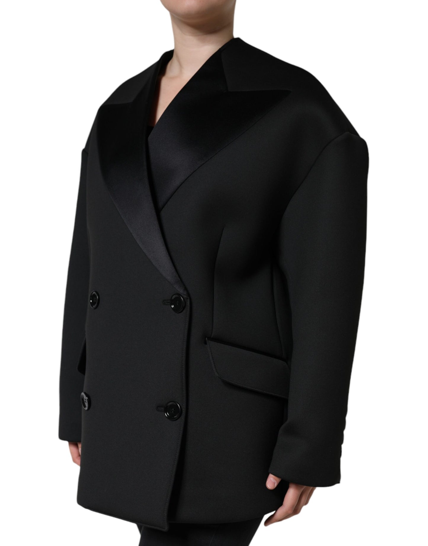 Dolce &amp; Gabbana Veste manteau croisée en polyester noir