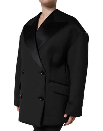Dolce &amp; Gabbana Veste manteau croisée en polyester noir