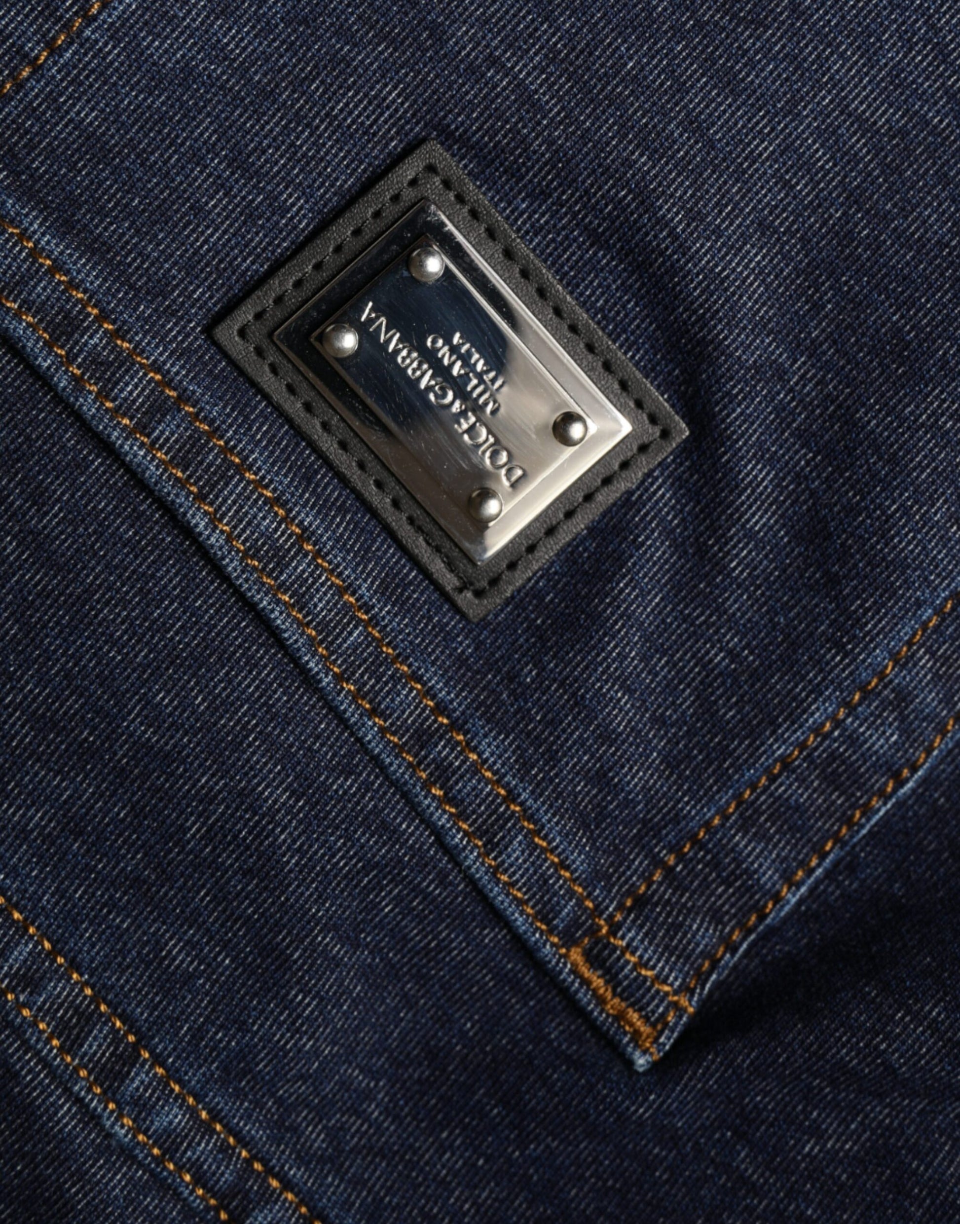 Dolce & Gabbana Dark Blue Cotton Stretch Straight Denim Jeans by Dolce & Gabbana