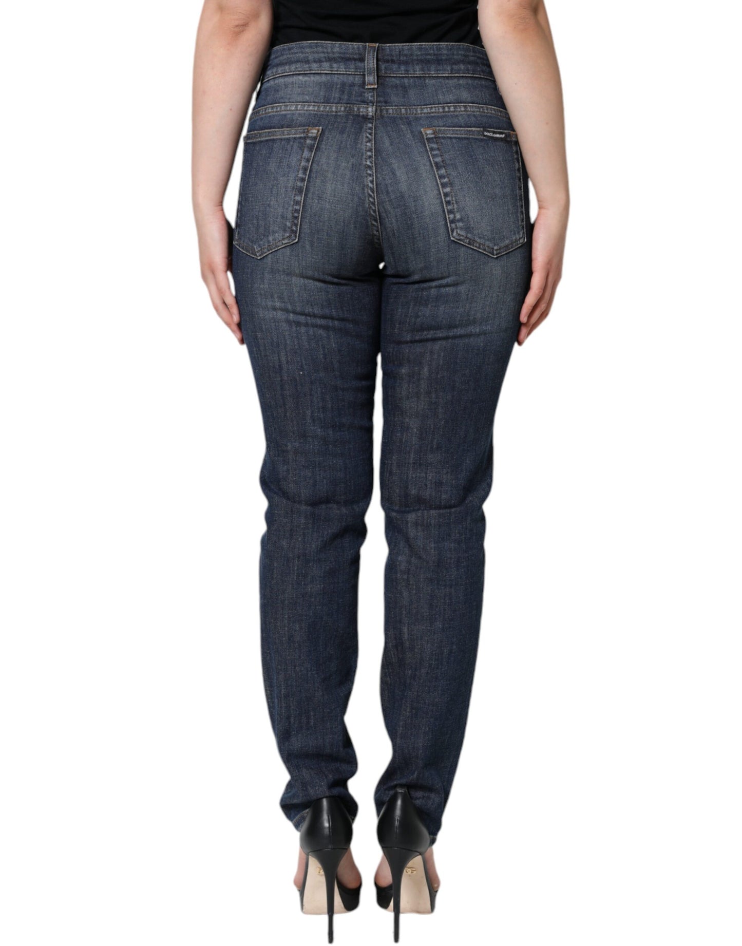 Dolce & Gabbana Dark Blue Cotton Stretch Skinny Denim Jeans by Dolce & Gabbana