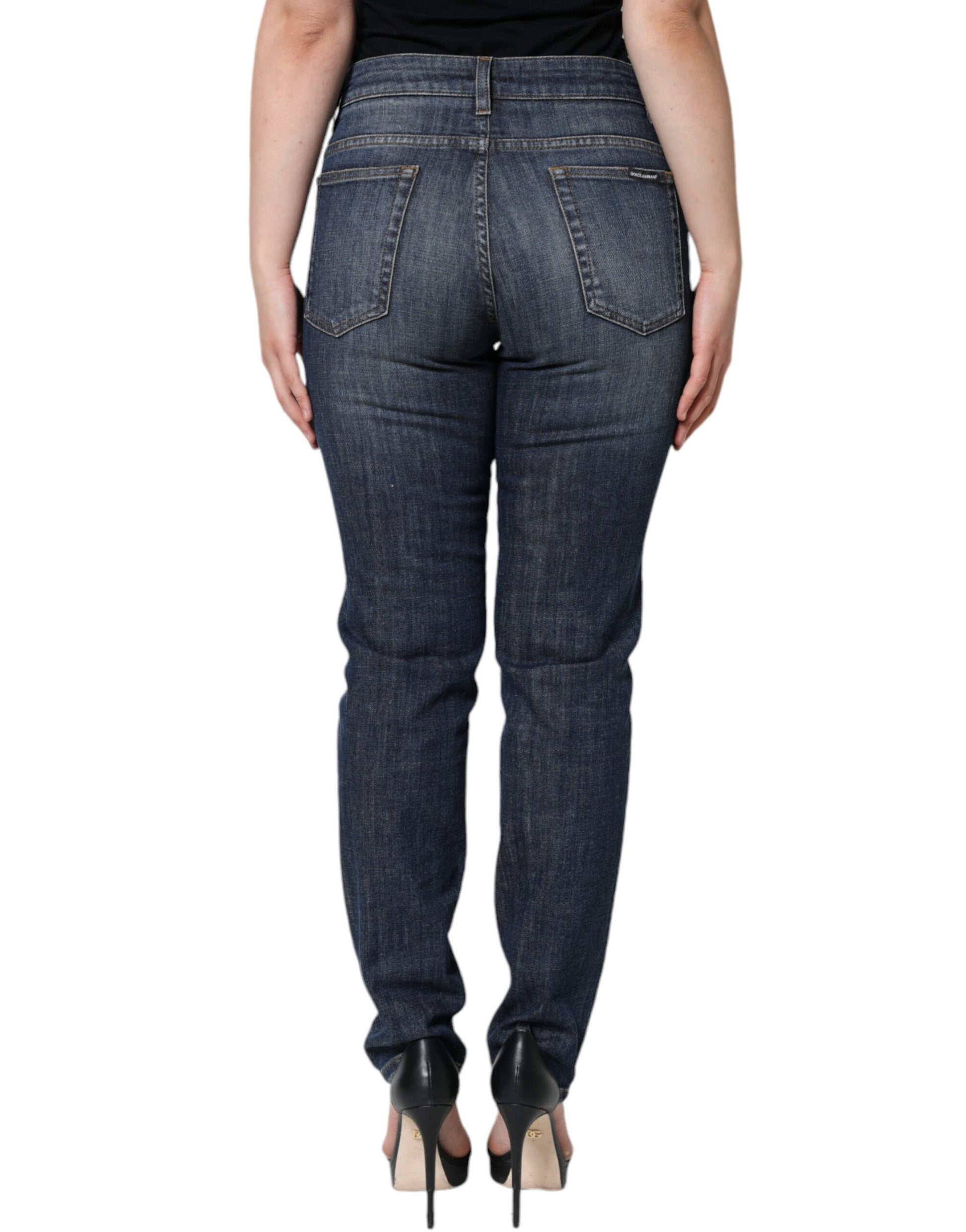 Dolce & Gabbana Dark Blue Cotton Stretch Skinny Denim Jeans by Dolce & Gabbana