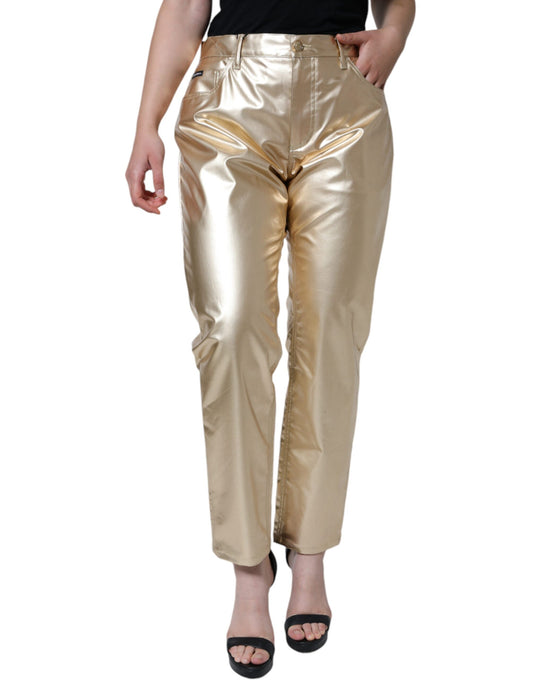Dolce & Gabbana Metallic Gold Polyester Tapered Pants by Dolce & Gabbana