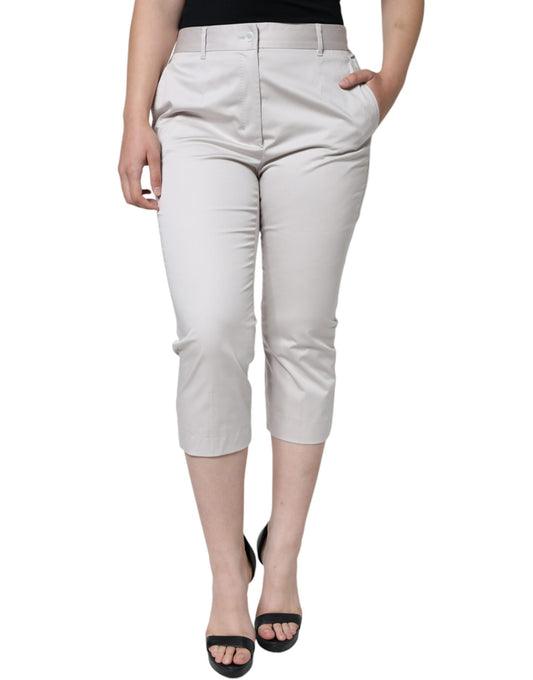 Dolce & Gabbana White Cotton Mid Waist Cropped Skinny Pants by Dolce & Gabbana