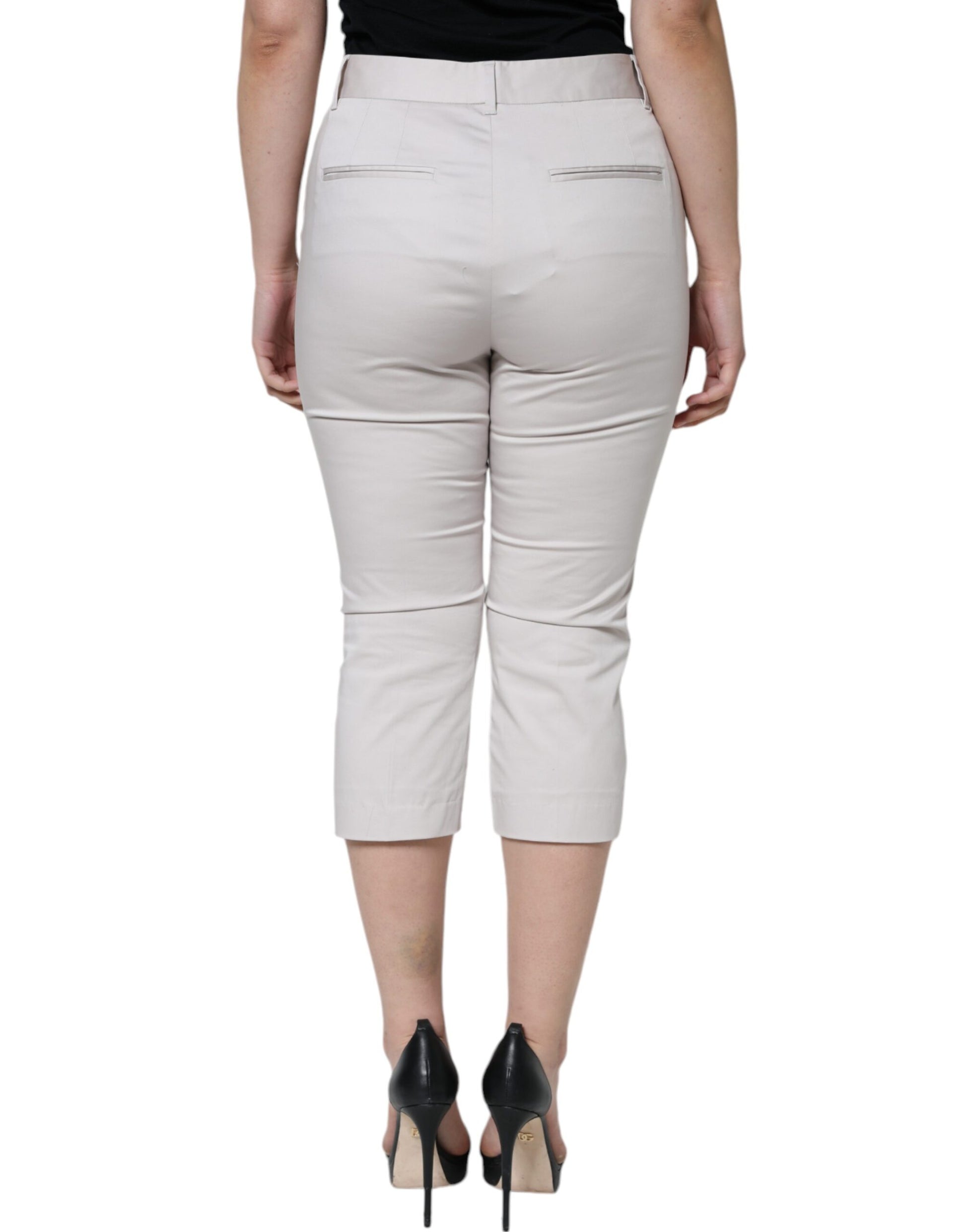 Dolce & Gabbana White Cotton Mid Waist Cropped Skinny Pants by Dolce & Gabbana