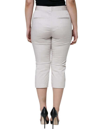Dolce & Gabbana White Cotton Mid Waist Cropped Skinny Pants by Dolce & Gabbana