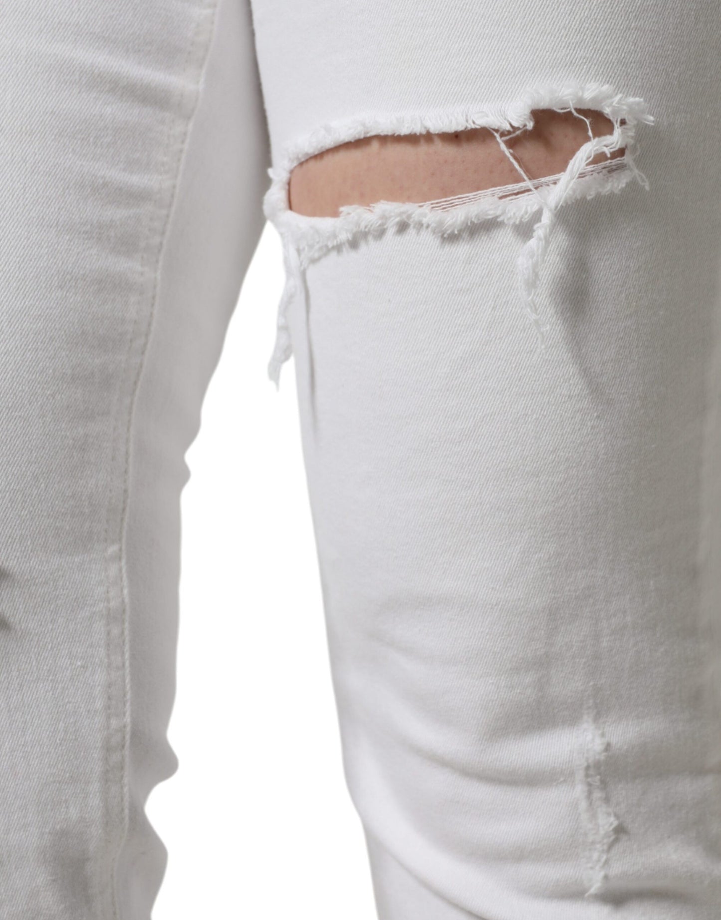 Dolce & Gabbana White Cotton Stretch Tattered Skinny Jeans by Dolce & Gabbana