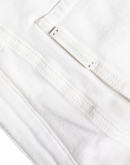 Dolce & Gabbana White Cotton Stretch Tattered Skinny Jeans by Dolce & Gabbana
