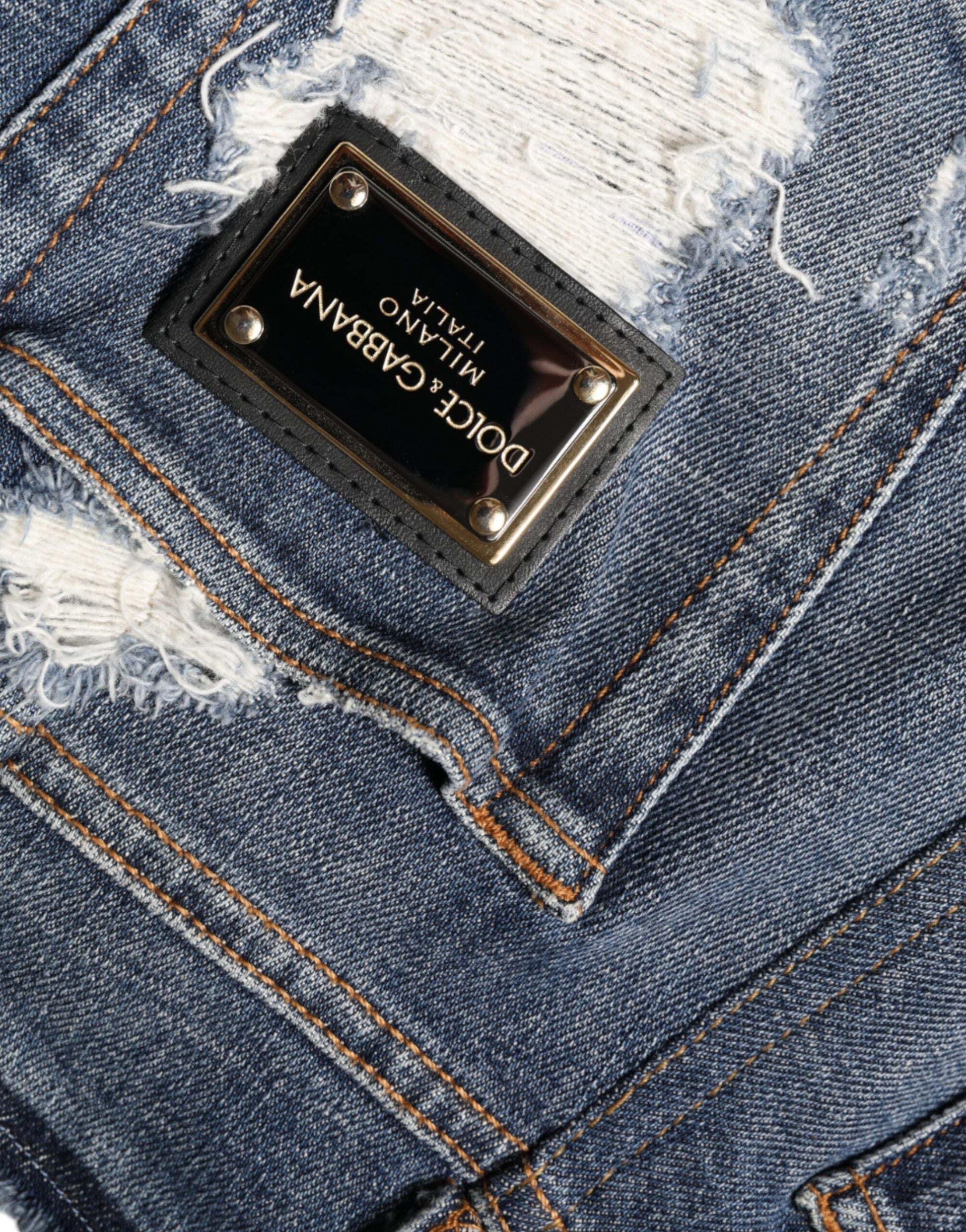 Dolce & Gabbana Blue Cotton Stretch Tattered Skinny Jeans by Dolce & Gabbana