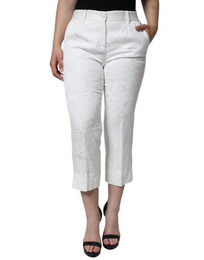 Dolce & Gabbana White Floral Brocade Cotton Cropped Pants by Dolce & Gabbana