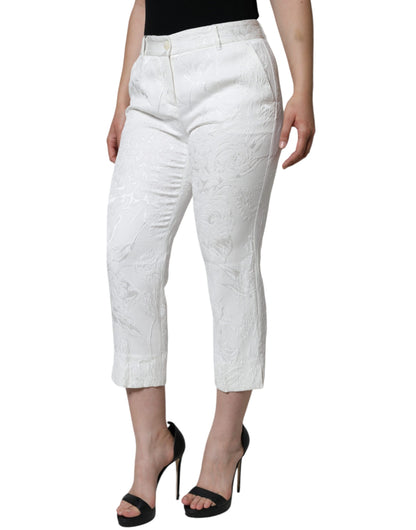 Dolce & Gabbana White Floral Brocade Cotton Cropped Pants by Dolce & Gabbana