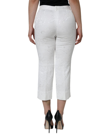 Dolce & Gabbana White Floral Brocade Cotton Cropped Pants by Dolce & Gabbana