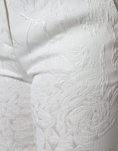 Dolce & Gabbana White Floral Brocade Cotton Cropped Pants by Dolce & Gabbana