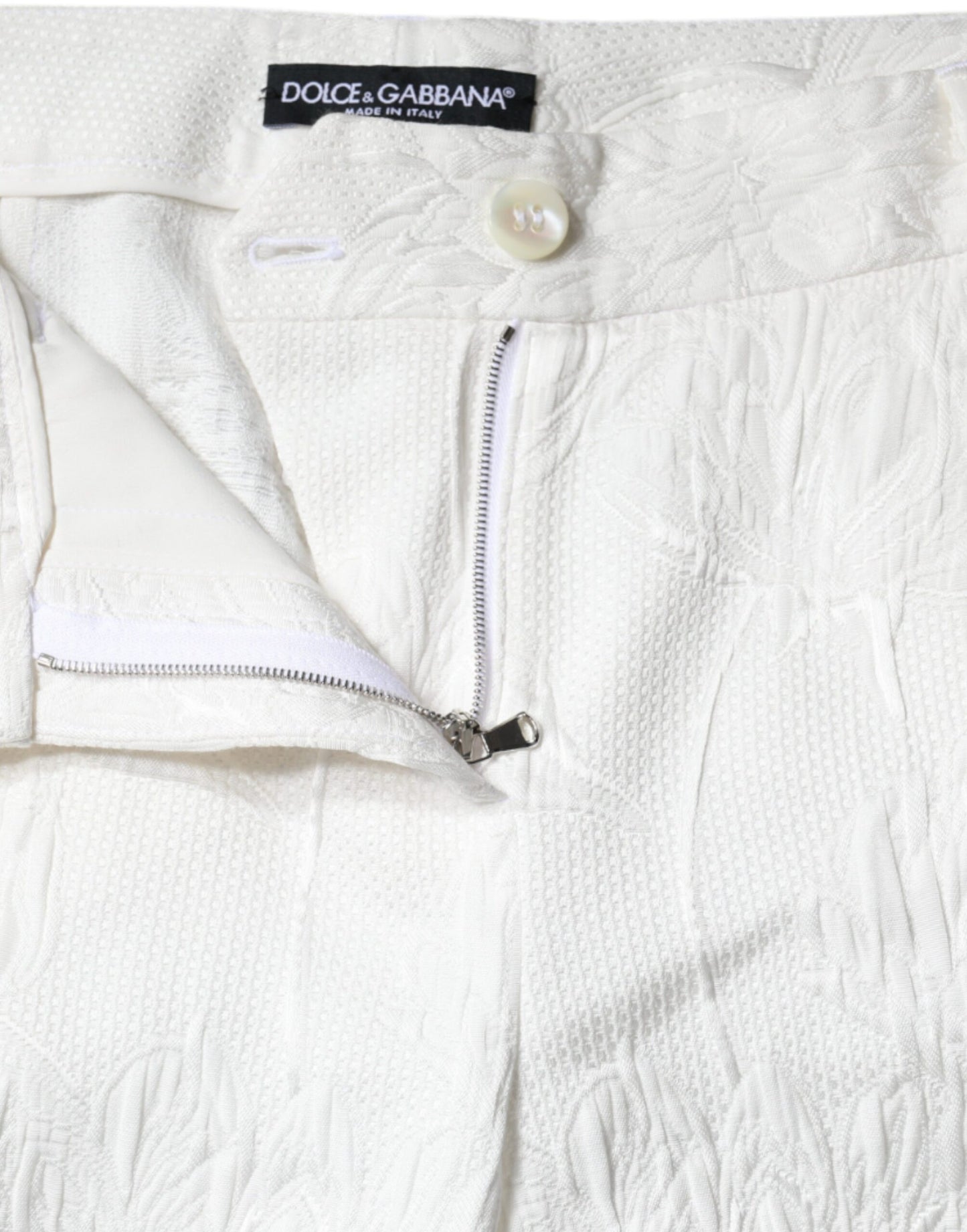 Dolce & Gabbana White Floral Brocade Cotton Cropped Pants by Dolce & Gabbana