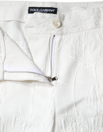Dolce & Gabbana White Floral Brocade Cotton Cropped Pants by Dolce & Gabbana
