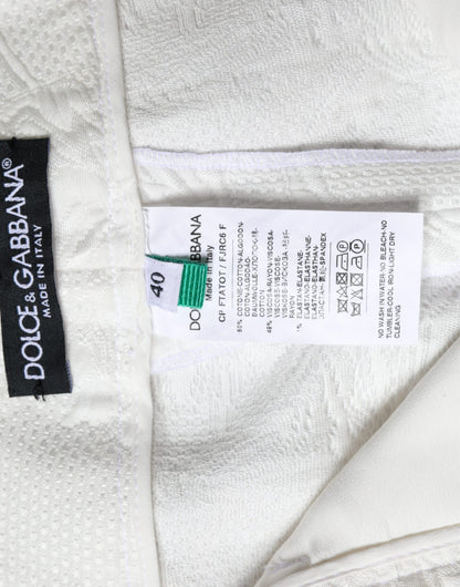 Dolce & Gabbana White Floral Brocade Cotton Cropped Pants by Dolce & Gabbana