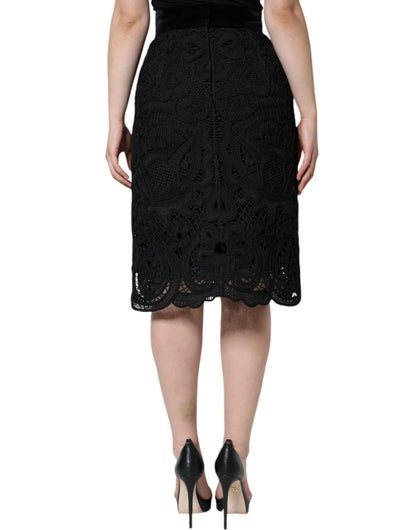 Jupe crayon taille haute en dentelle florale noire Dolce &amp; Gabbana