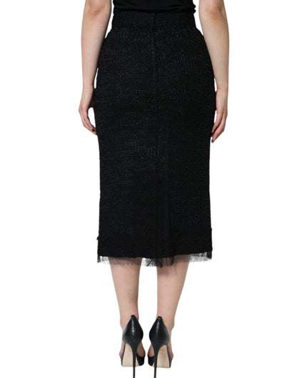 Jupe crayon mi-longue en laine vierge noire Dolce &amp; Gabbana