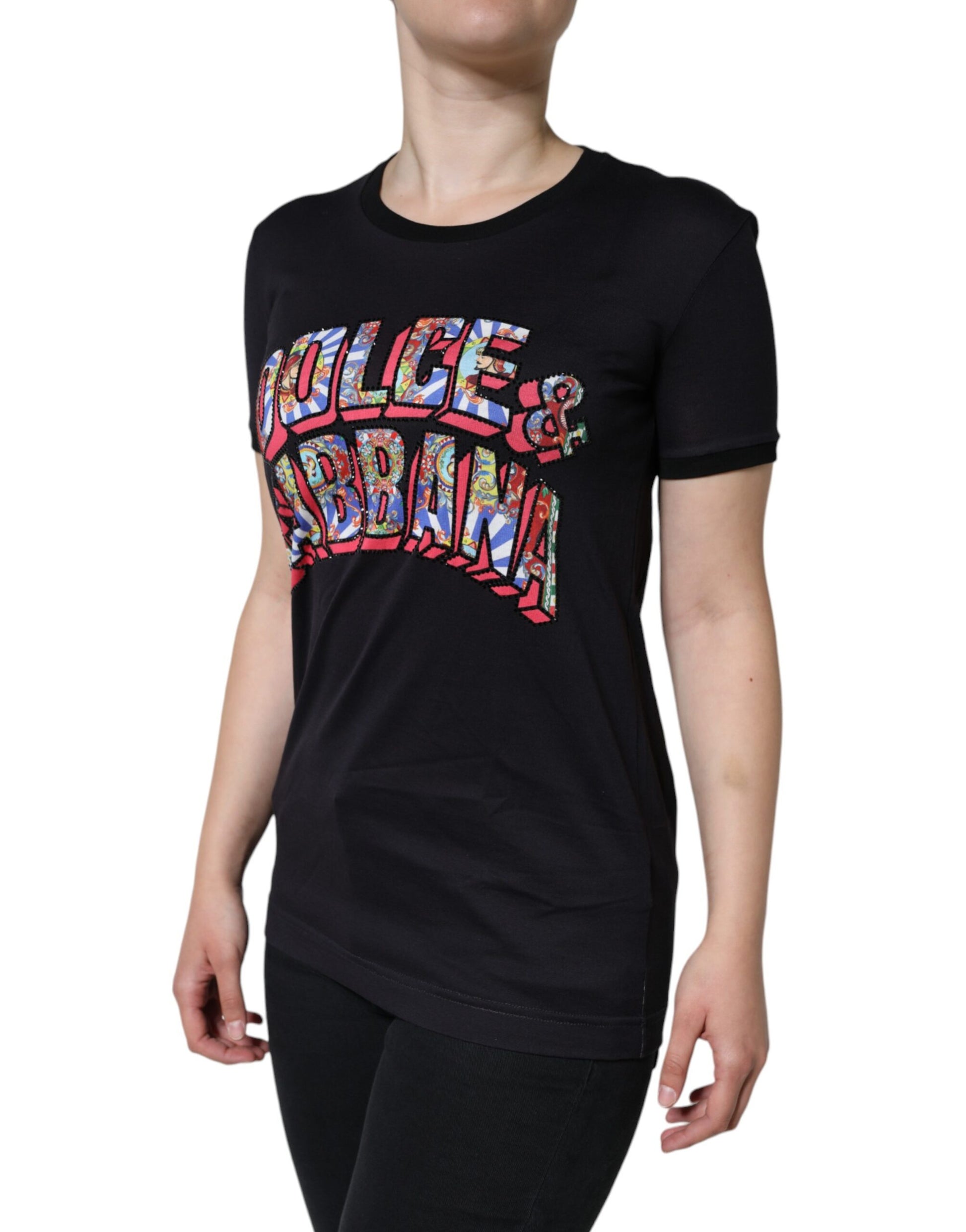 Dolce & Gabbana Black Cotton Logo Print Round Neck T-shirt by Dolce & Gabbana