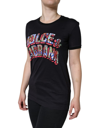 Dolce & Gabbana Black Cotton Logo Print Round Neck T-shirt by Dolce & Gabbana