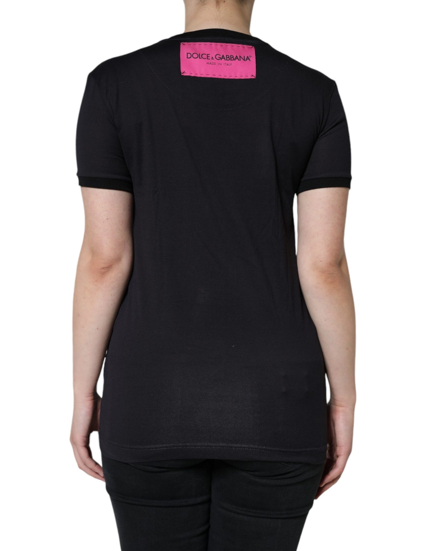 Dolce & Gabbana Black Cotton Logo Print Round Neck T-shirt by Dolce & Gabbana