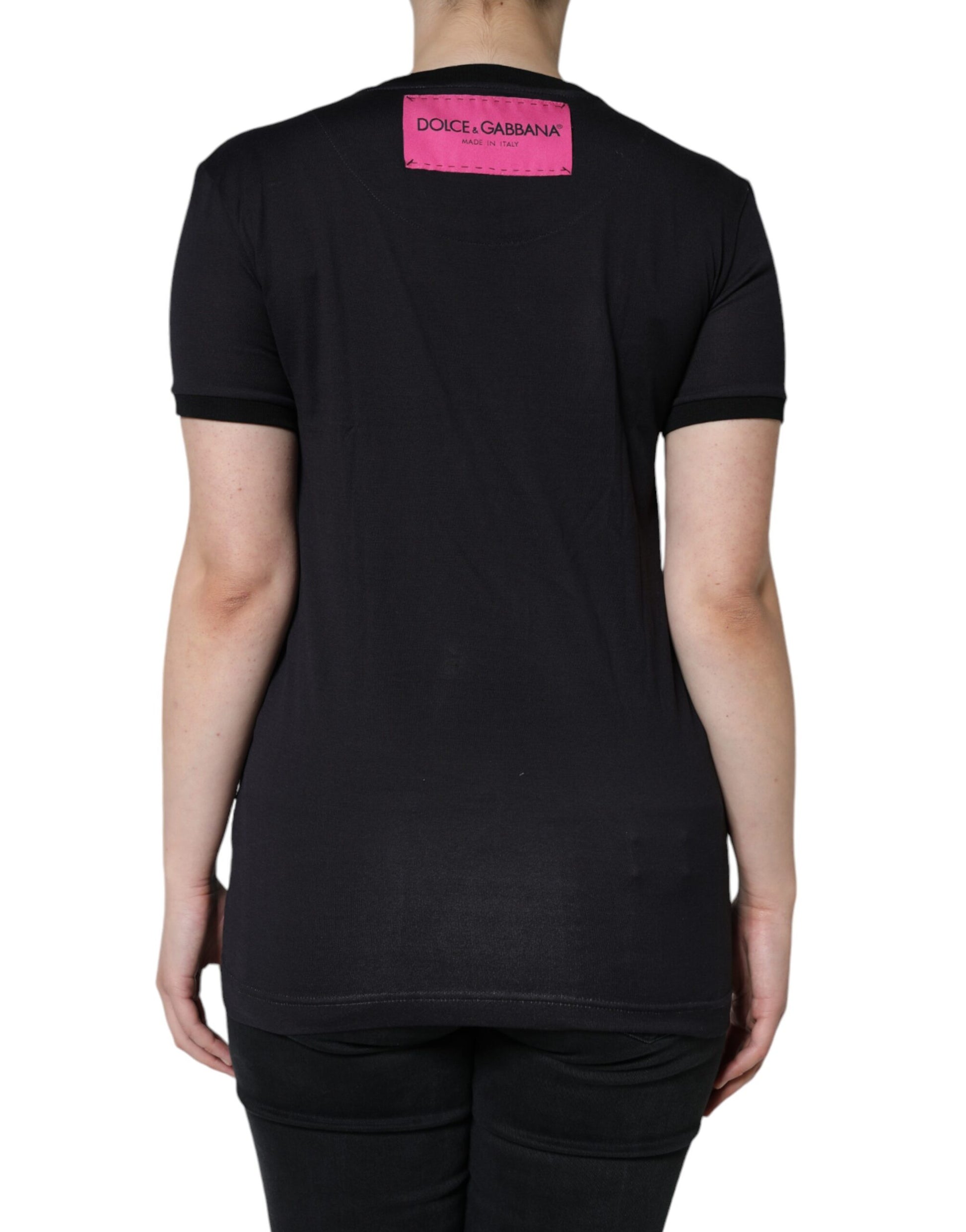 Dolce & Gabbana Black Cotton Logo Print Round Neck T-shirt by Dolce & Gabbana